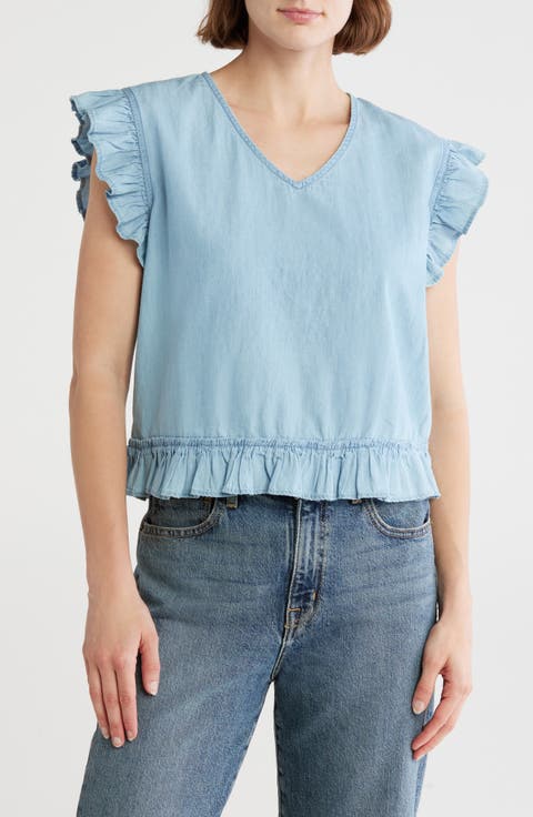 Ruffle Sleeve V-Neck Top