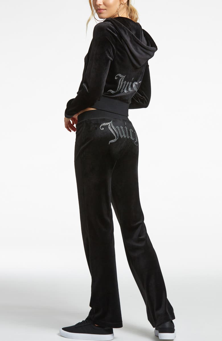 Juicy Couture Bling Crop Recycled Polyester Blend Velour Hoodie, Alternate, color,