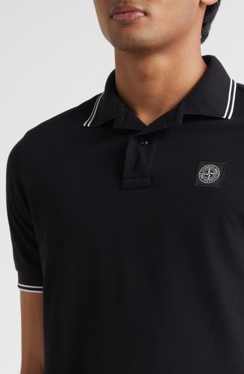 Stone Island Logo Embroidered Polo Shirt In Black