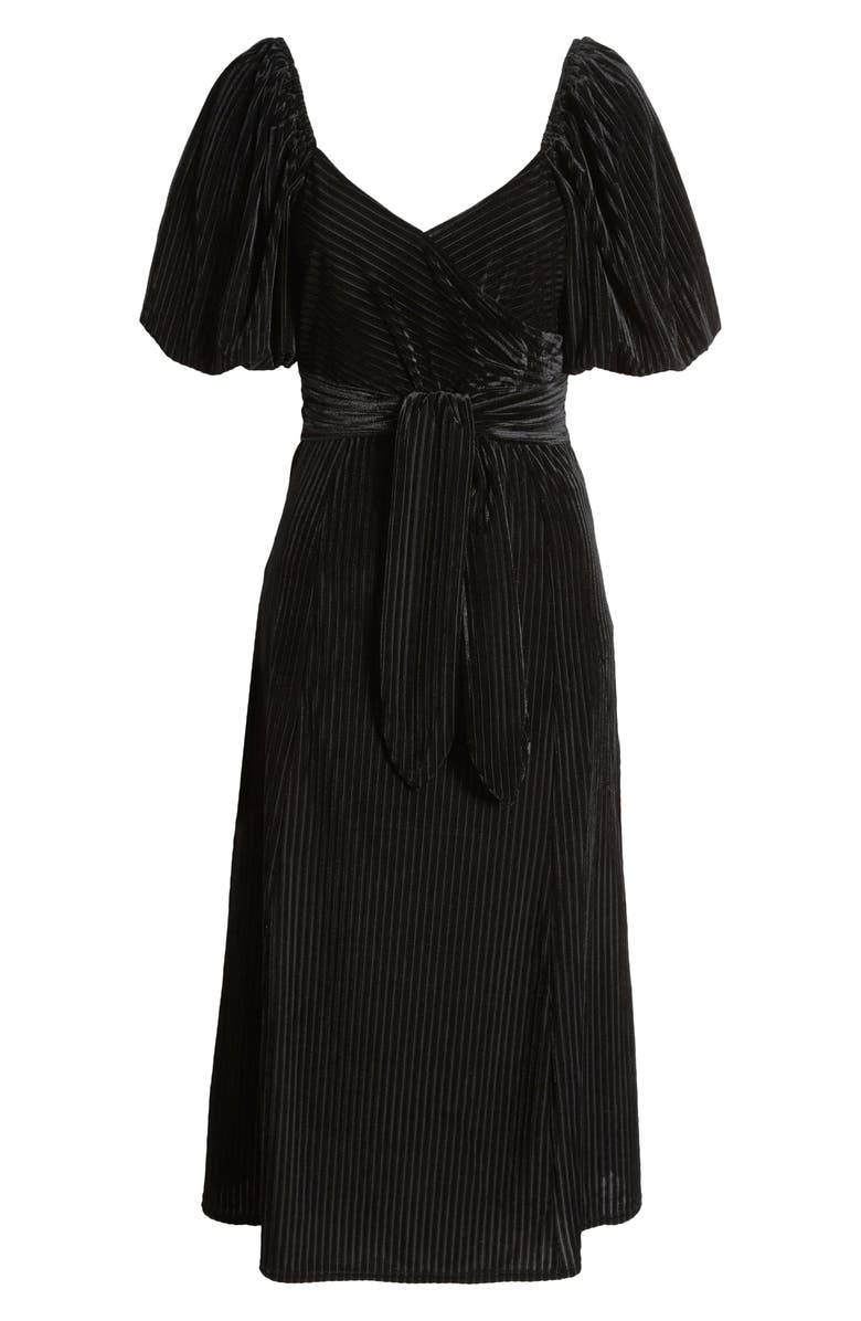 ZOE AND CLAIRE Puff Sleeve Stretch Velvet Midi Dress, Alternate, color, Black