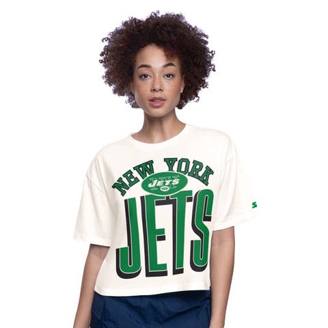 Women's Starter  White New York Jets Throwback Play the Ball Boxy Cropped T-Shirt
