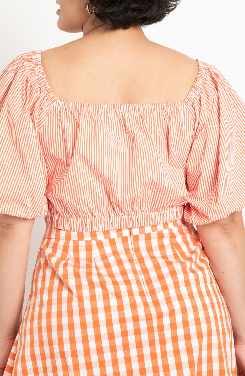 ELOQUII Stripe Puff Sleeve Tie Front Top, Alternate, color, 