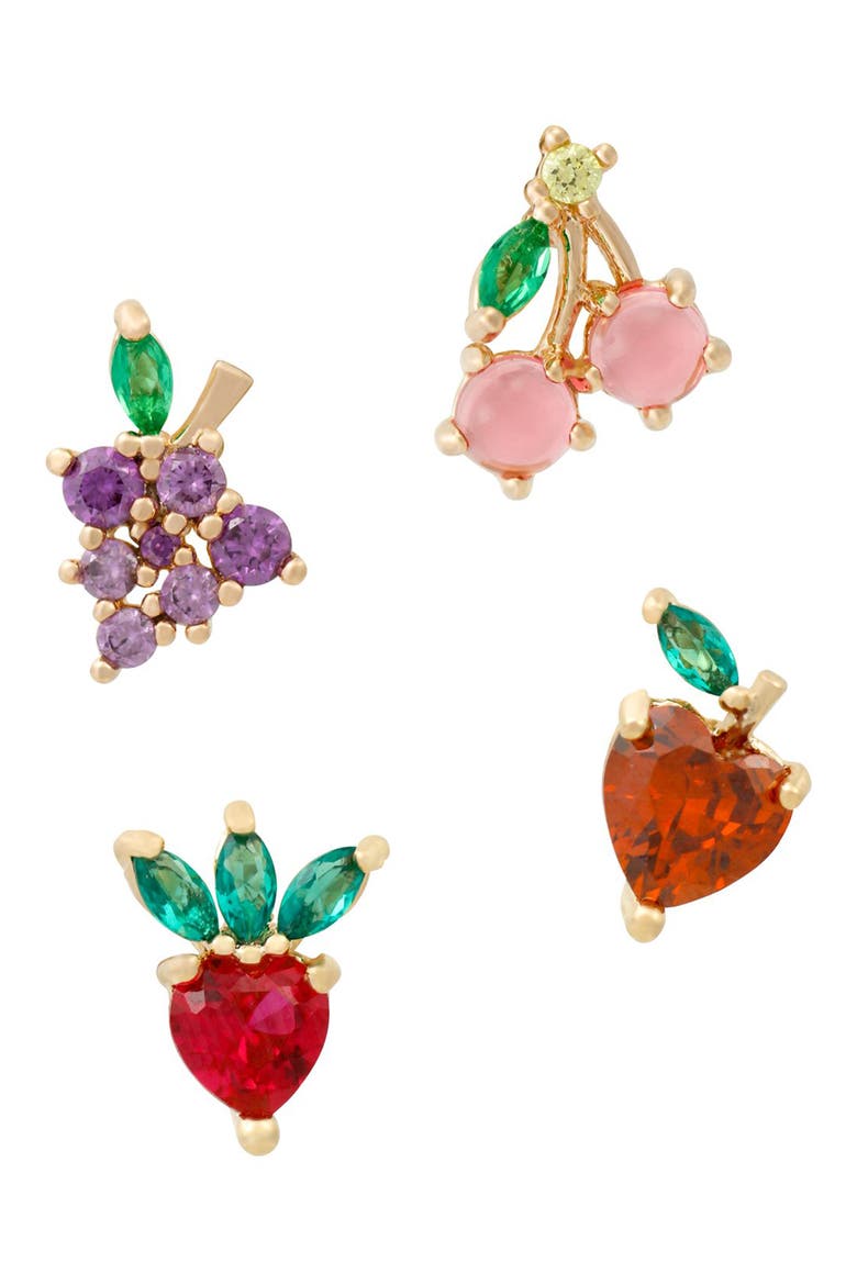 Fruit Basket Set of 4 Mismatched Stud Earrings, Main, color, GOLD