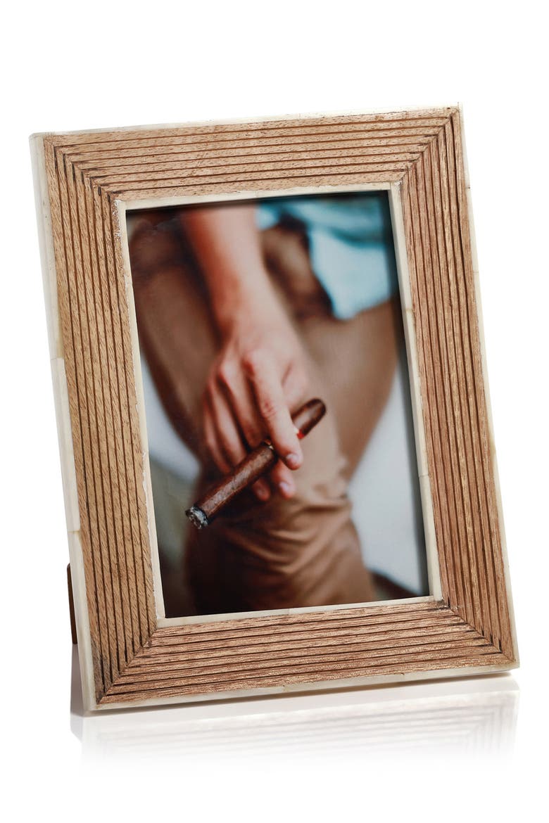 Ribbed Wood Photo Frame, Main, color, BROWN/ WHITE