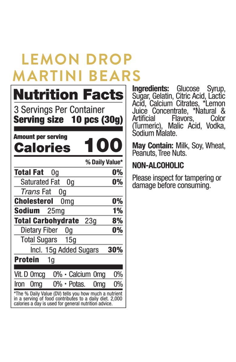 sugarfina Lemon Drop Martini Bears Set of 3 Candy Cubes, Alternate, color, 