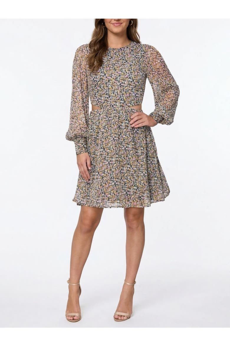 Nash Cutout Chiffon Mini Dress, Main, color, Limelight Ditsy Floral