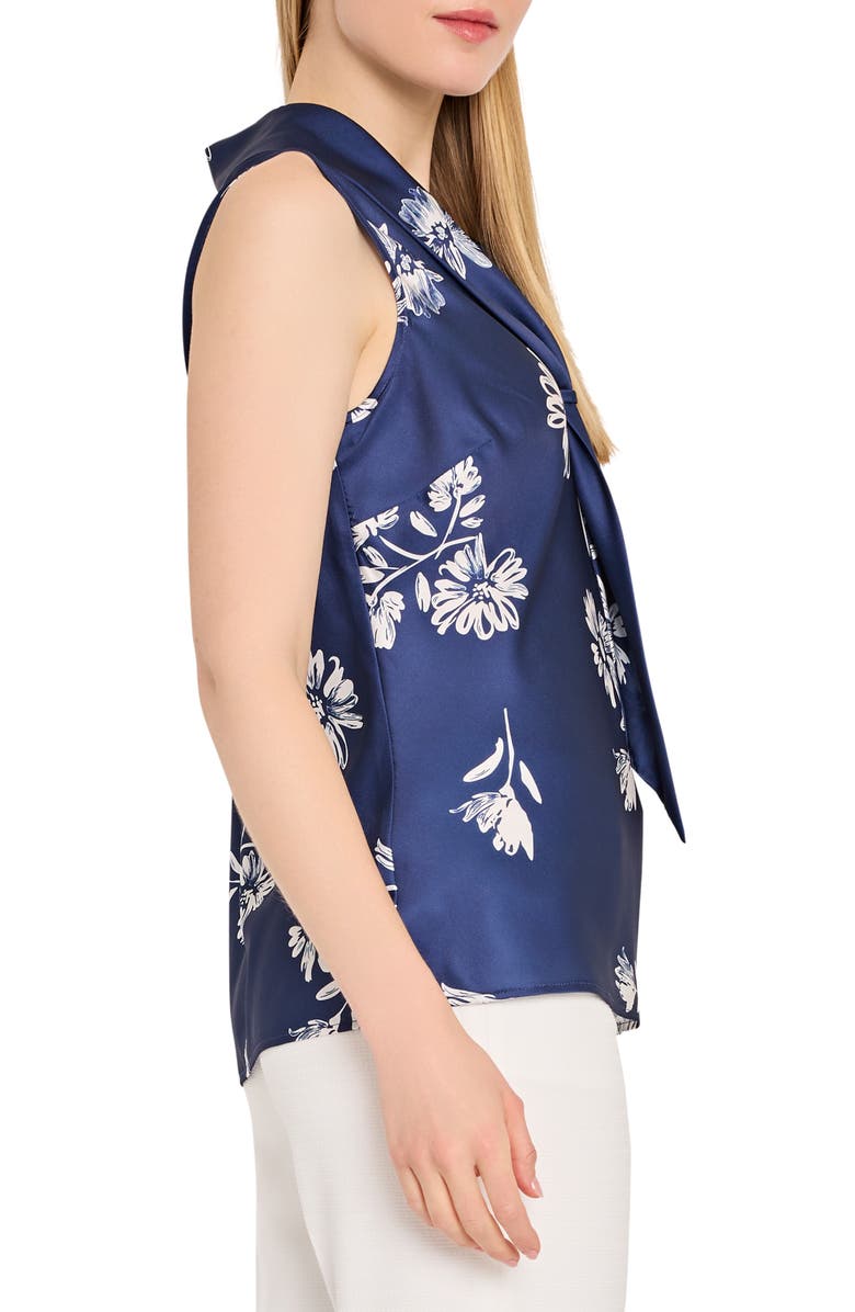 Tahari ASL Floral Sailor Tie Sleeveless Top, Alternate, color, Navy Ivory