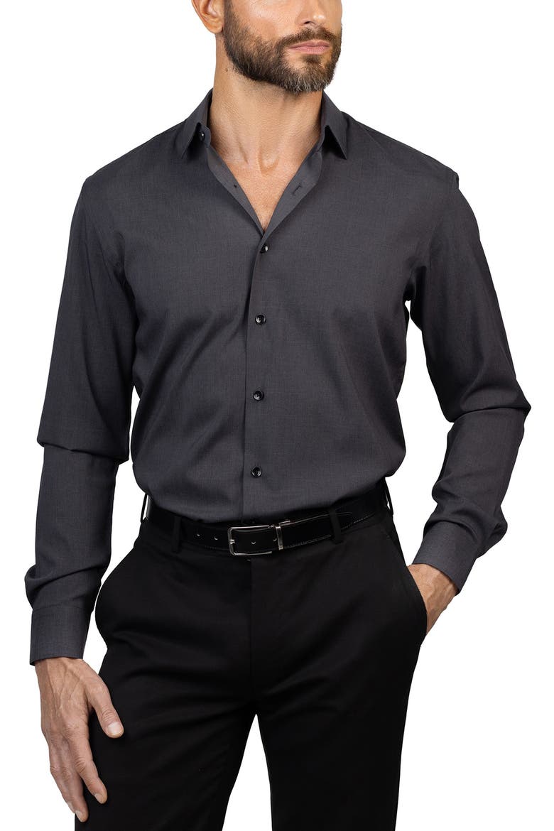 Trim Fit Dress Shirt, Main, color, BLACK