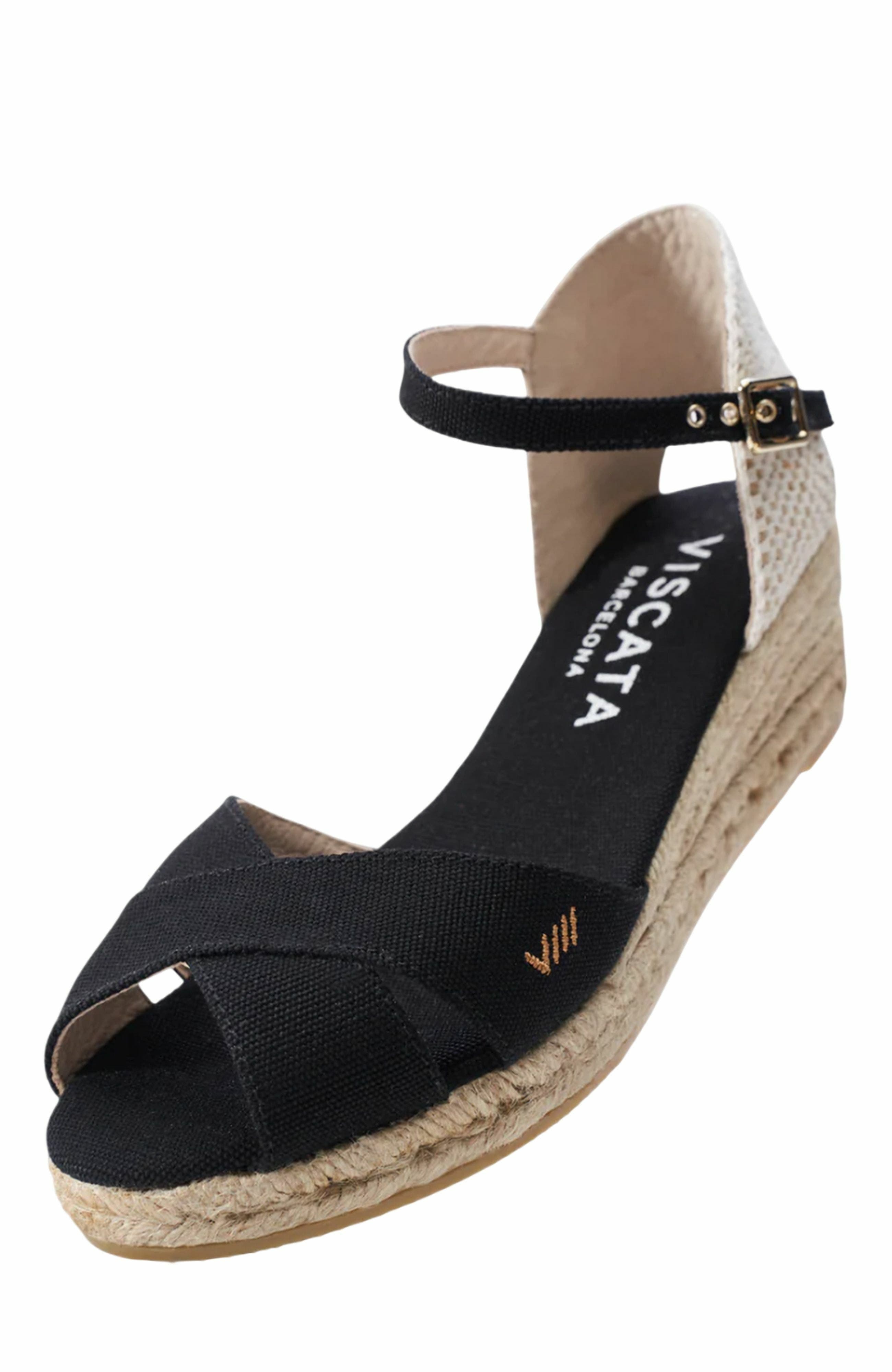 VISCATA Salina Canvas Espadrille Sandal Wedges, Alternate, color, Black