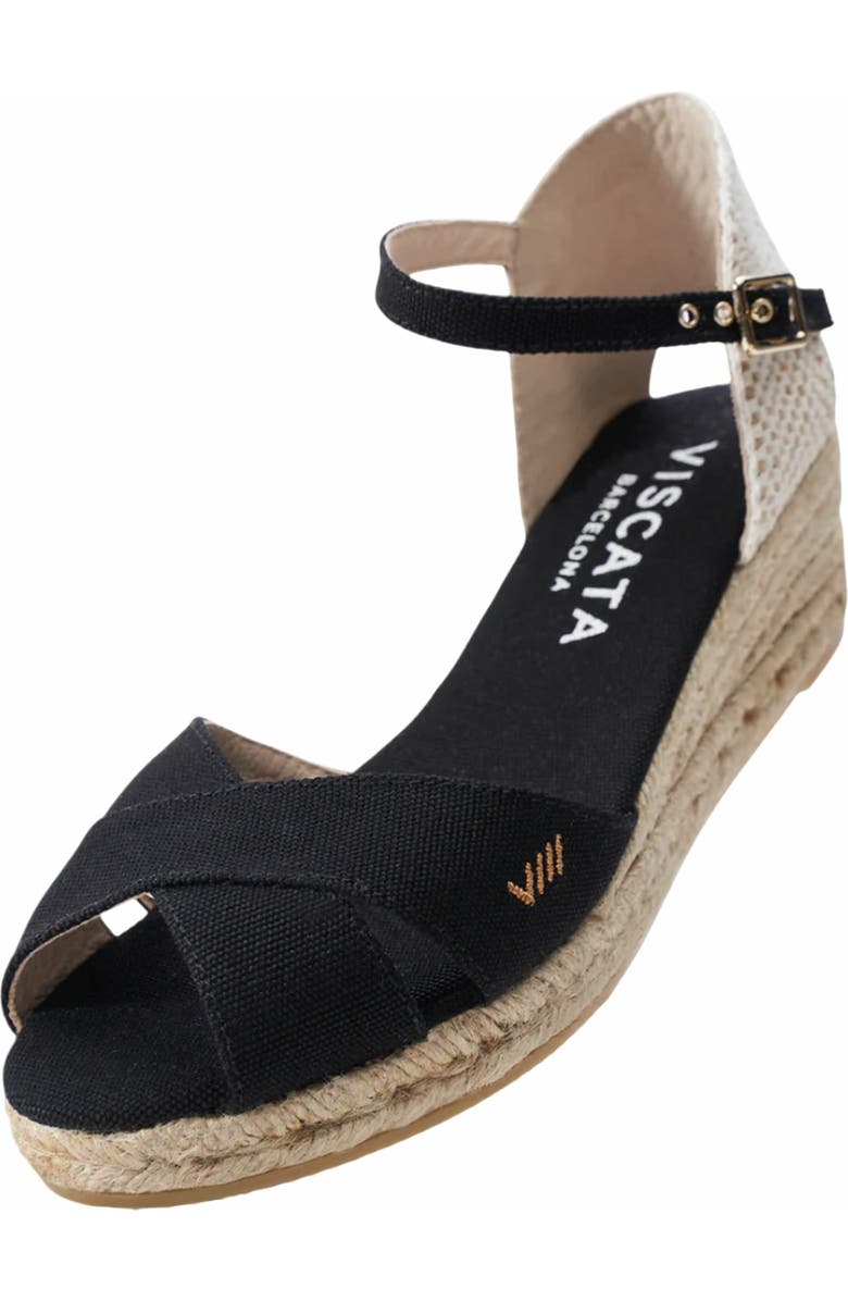 VISCATA Salina Canvas Espadrille Sandal Wedges, Alternate, color, Black