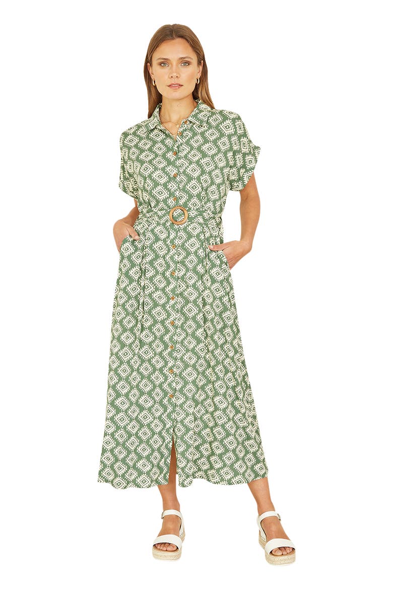 Belted Midi Shirt Dress, Main, color, Green