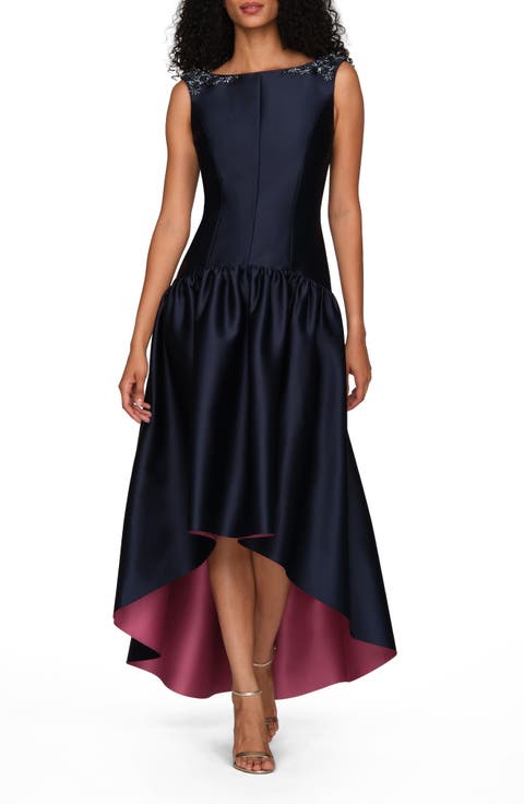 Katrina Bateau Neck High-Low Cocktail Dress