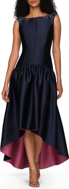 Kay Unger Katrina Bateau Neck High-Low Cocktail Dress