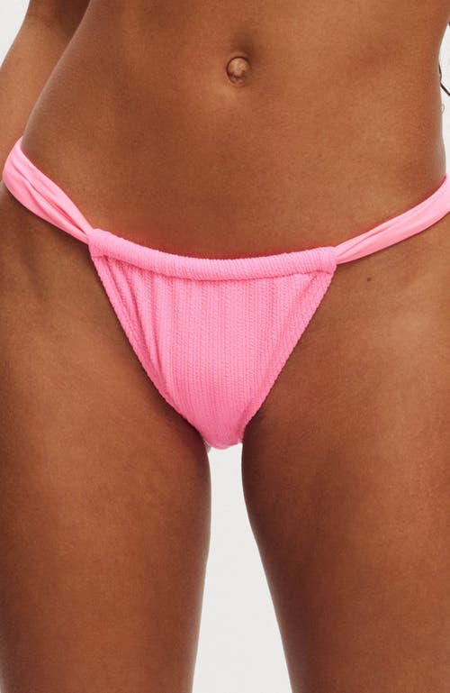 Cotton On Body Gathered Thick Strap Brazilian Bikini Bottom In Party Pink Crinkle