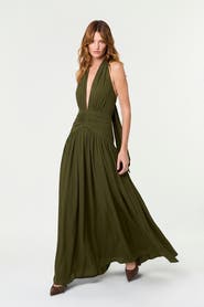 NICHOLAS Arella Deep Plunge Halter Maxi Dress