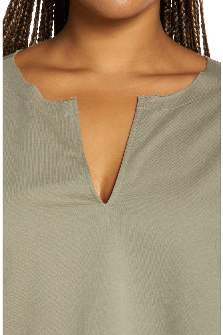 Split Neck Stretch Cotton Crop Sweatshirt, Alternate, color, GREEN VETIVER