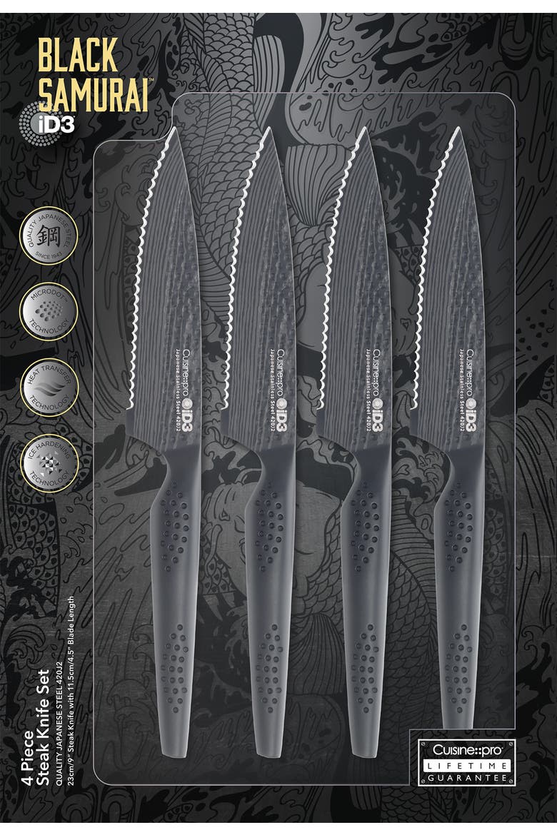 iD3® BLACK SAMURAI  4-Piece Steak Knife Set, Alternate, color, Black