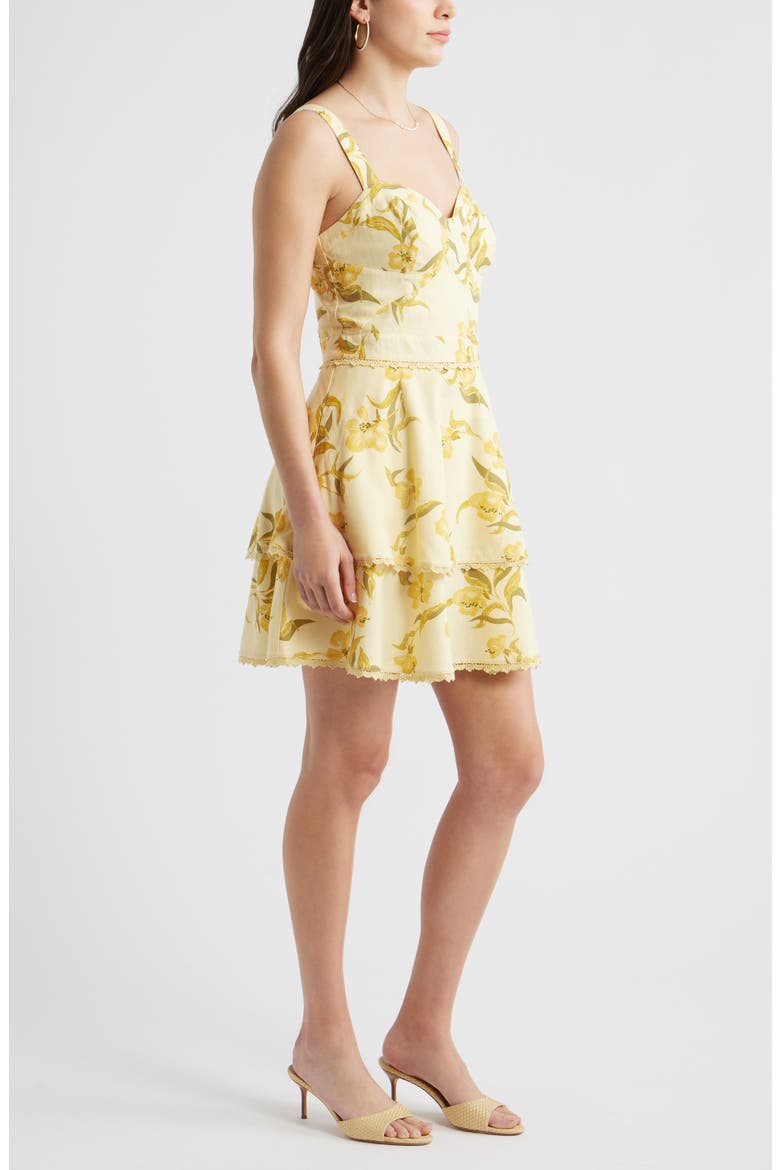 Lace Detail Floral Tiered Minidress, Alternate, color, YELLOW POPPY PLAY