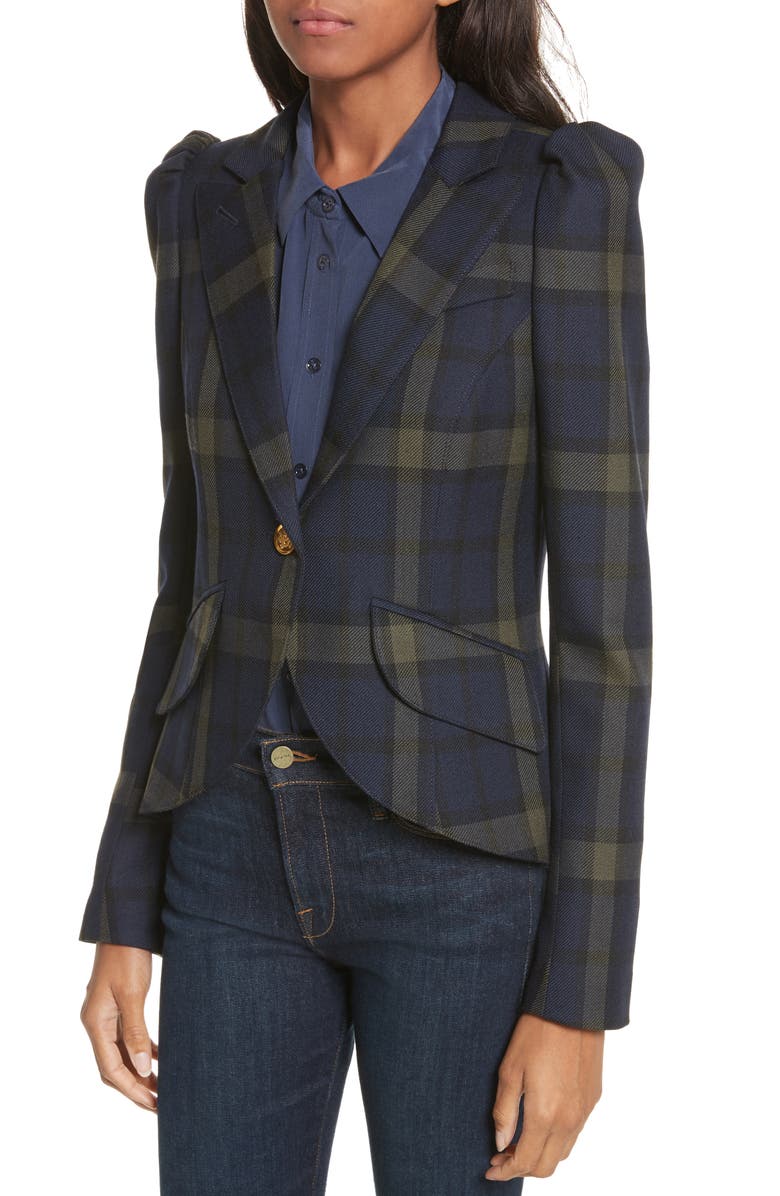 Smythe Pouf Sleeve Plaid Blazer, Alternate, color, 