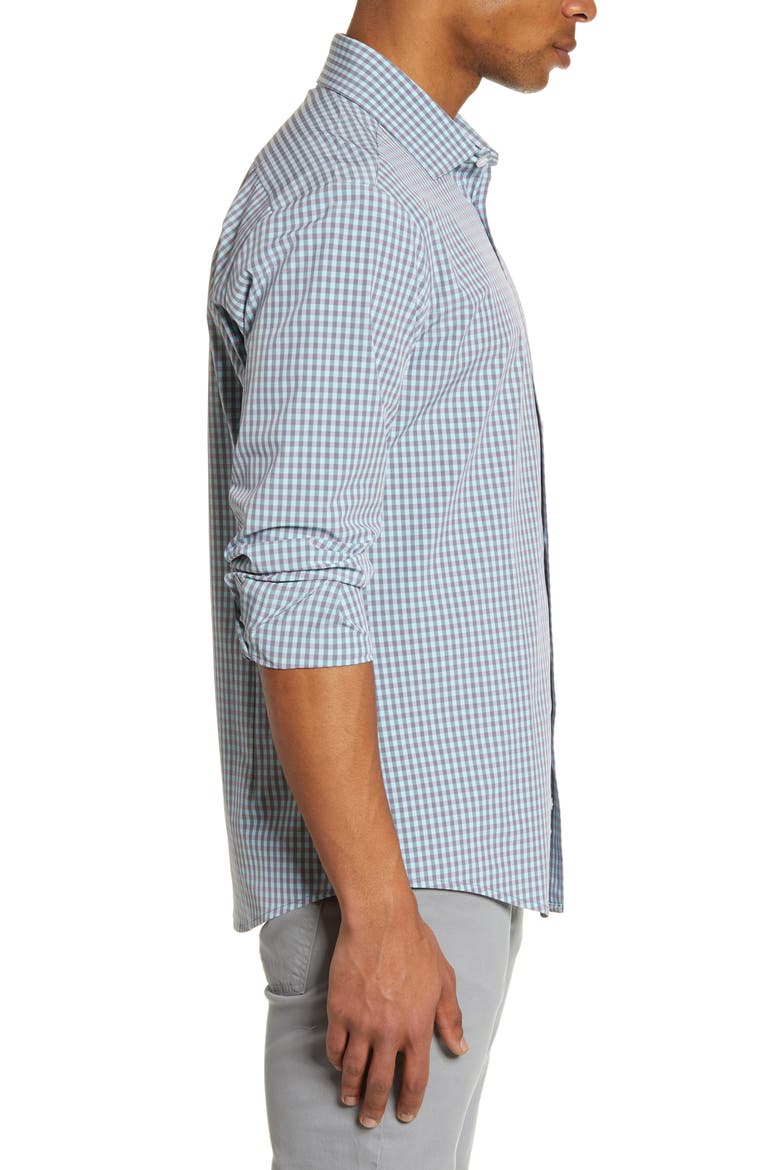 Leeward Trim Fit Gingham Button-Up Shirt, Alternate, color, BLUE