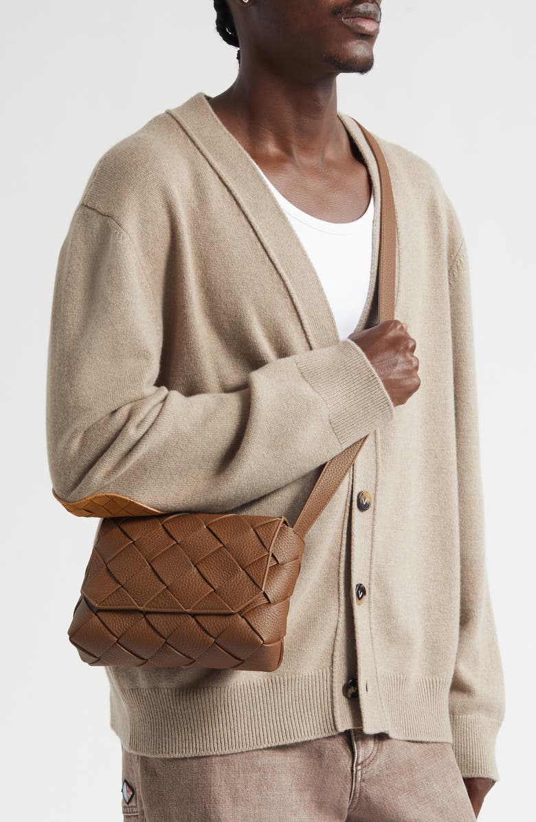 Bottega Veneta Topstitched Intreccciato Leather Messenger Bag, Alternate, color, 2314 Fondant-Natural-Silver