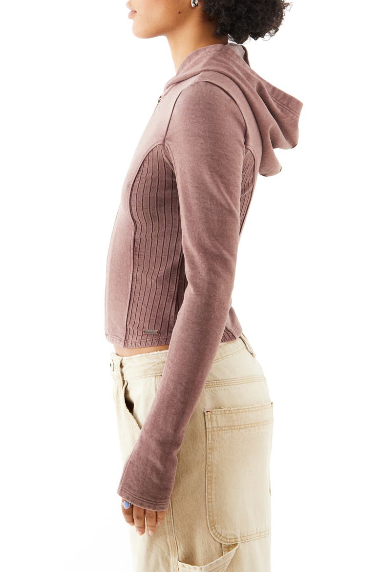 Panelled Zip-Up Hoodie, Alternate, color, BROWN