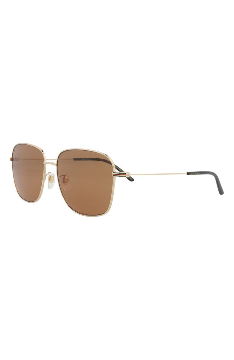 Gucci 61mm Square Sunglasses, Alternate, color, Gold Gold Brown