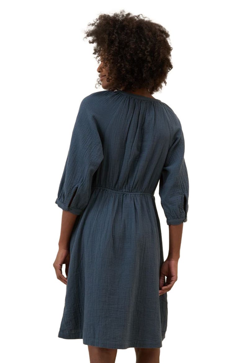 Organic Cotton Coastal Double Gauze Peasant Dress, Alternate, color, French Navy