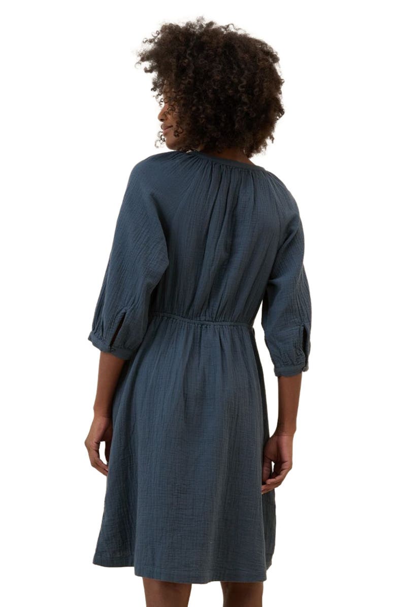 Pact Organic Cotton Coastal Double Gauze Peasant Dress, Alternate, color, French Navy