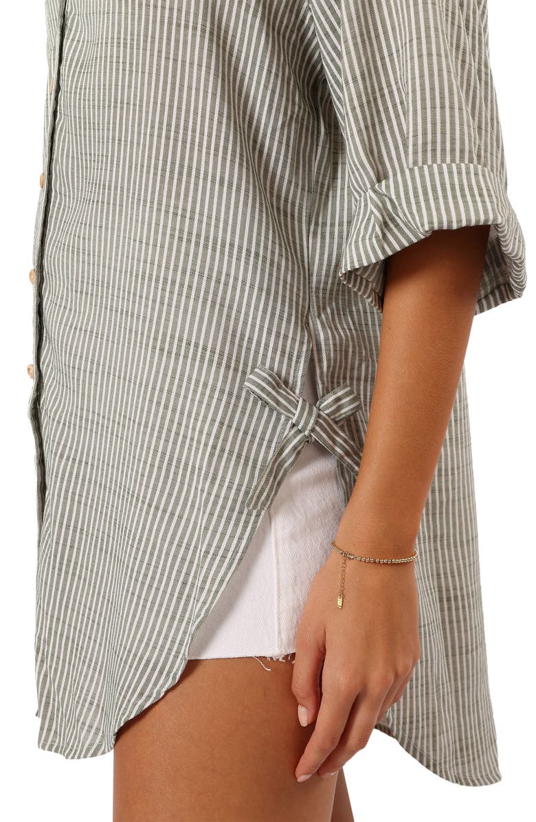Petal & Pup Wren Oversize Stripe Button-Up Shirt, Alternate, color, Olive
