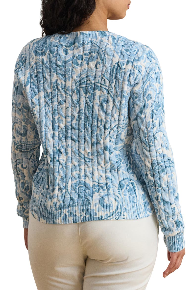 Paisley Cable Stitch Cotton Crewneck Sweater, Alternate, color, WHITE/ BLUE MULTI