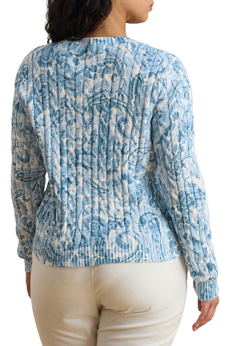 Lauren Ralph Lauren Paisley Cable Stitch Cotton Crewneck Sweater, Alternate, color, White/ Blue Multi