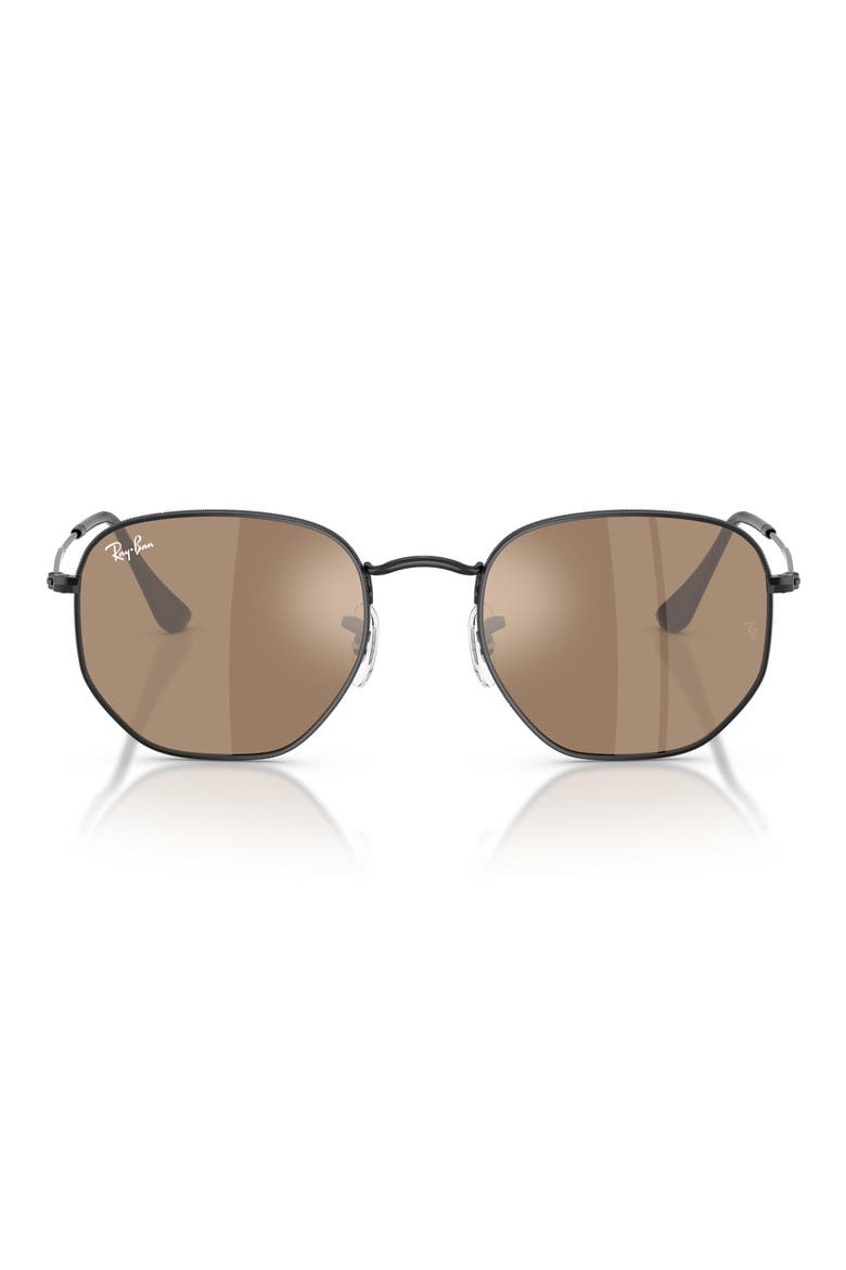 54mm Hexagonal Flat Lens Sunglasses, Main, color, BLACK / BROWN MIRROR BRONZE
