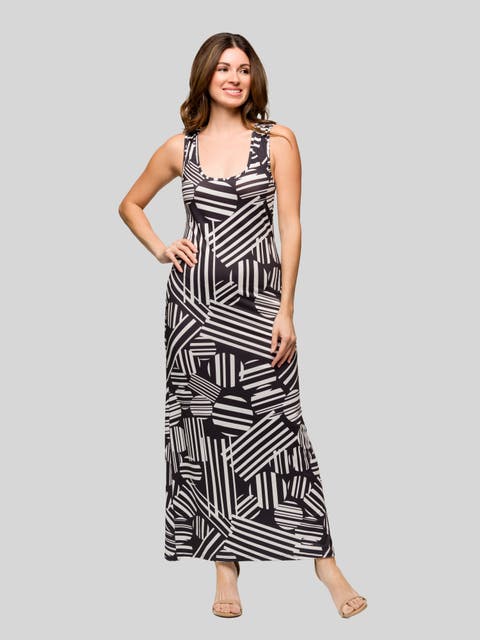 Black and White Razorback Tank Casual Maxi Dress