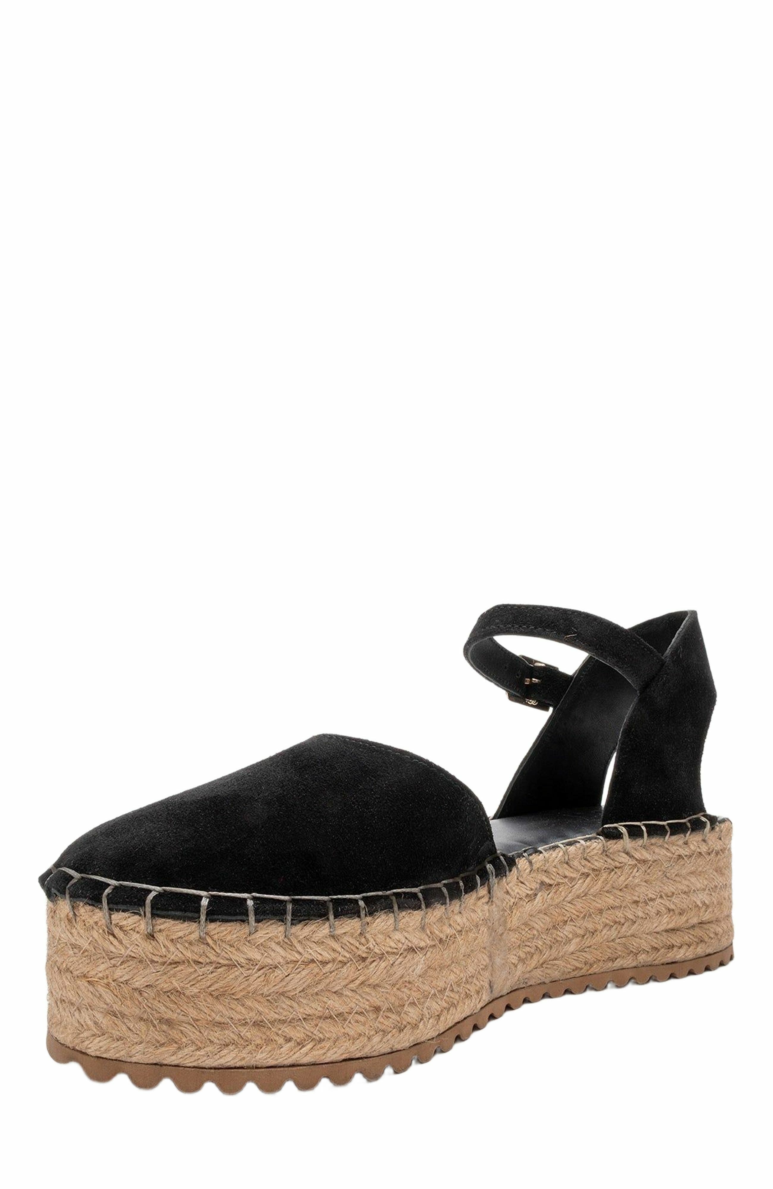 Forever & Always Shoes Viba Leather Espadrille Platform Wedge Sandals, Alternate, color, Black Suede Leather