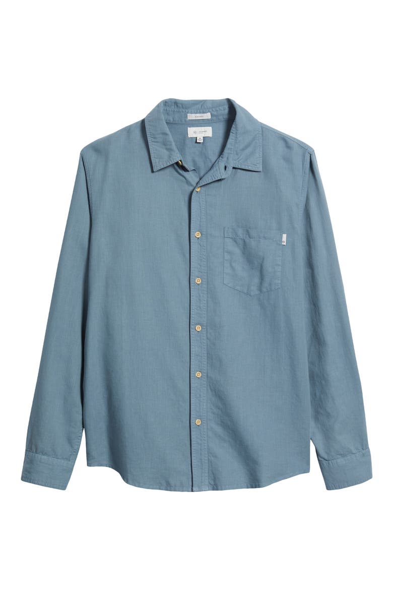 Wesley Linen & Cotton Button-Up Shirt, Alternate, color, SHORE BREAK
