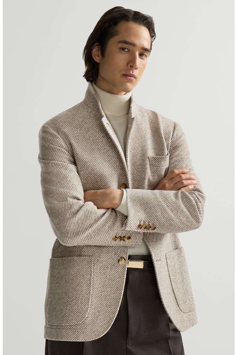 Cashmere and silk diagonal outerwear blazer with patch pockets, Alternate, color, Sand