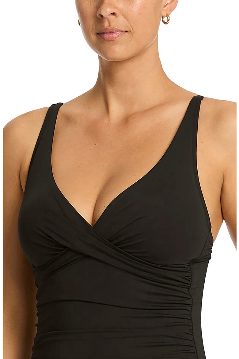 Cross Front Tankini Top, Alternate, color, BLACK