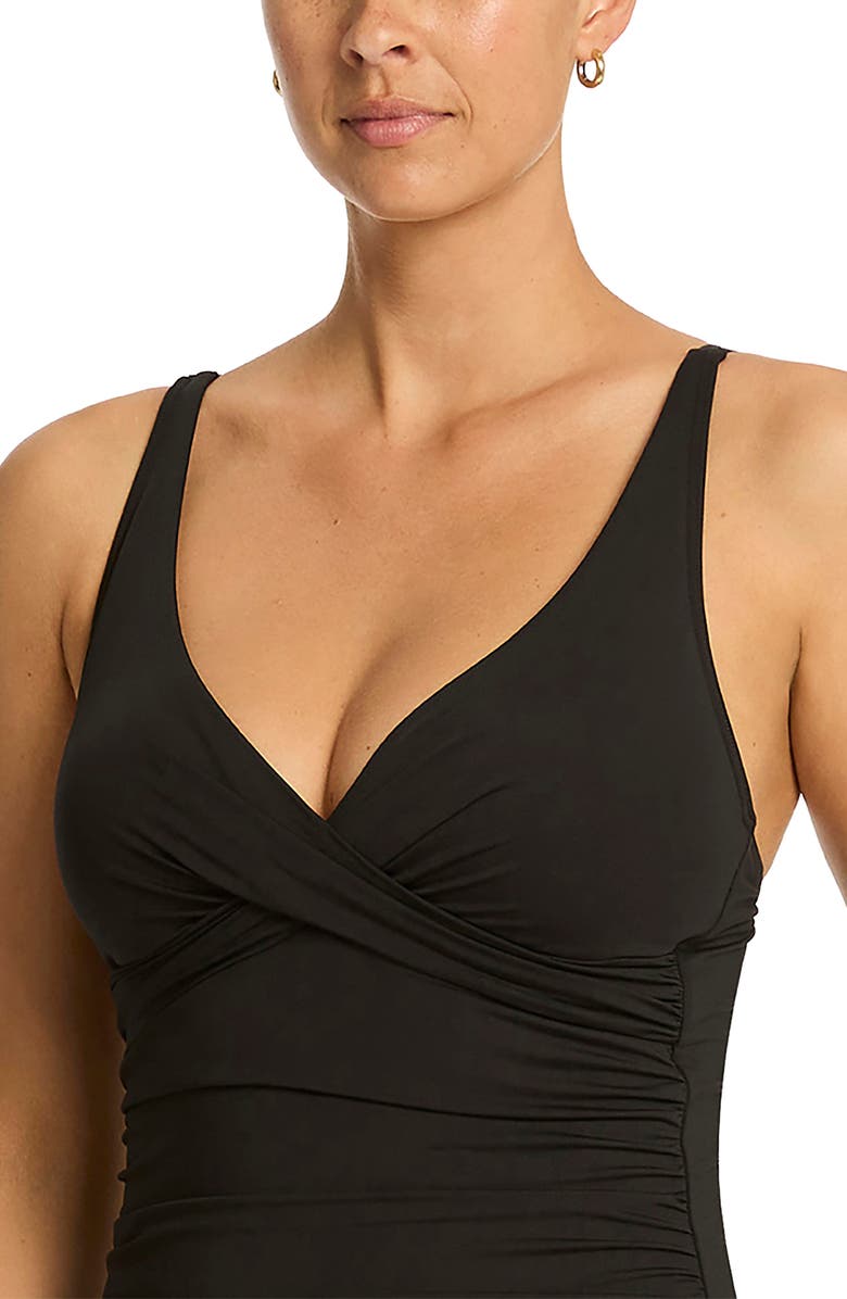 Sea Level Cross Front Tankini Top, Alternate, color, Black