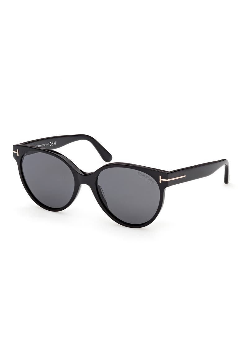Tallulah 56mm Polarized Round Sunglasses, Alternate, color, BLACK / POLARIZED SMOKE LENS