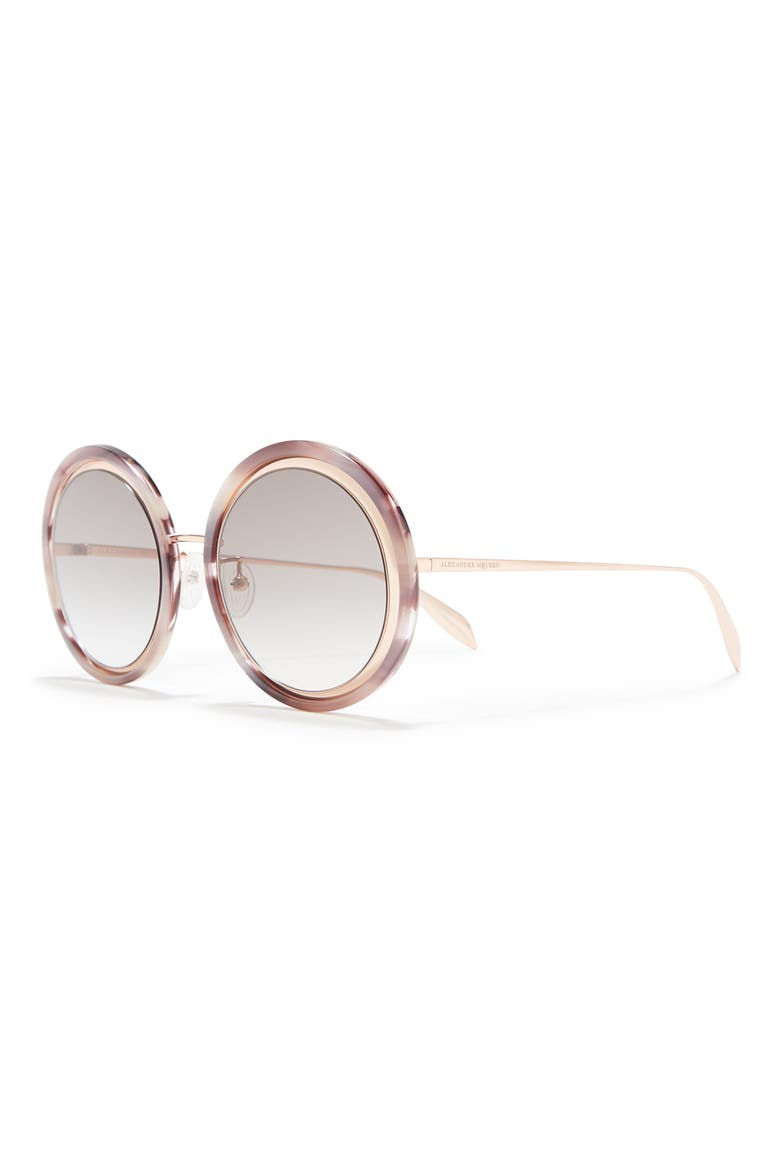 Alexander McQueen 53mm Round Sunglasses, Alternate, color, GOLD GOLD BROWN/GBN