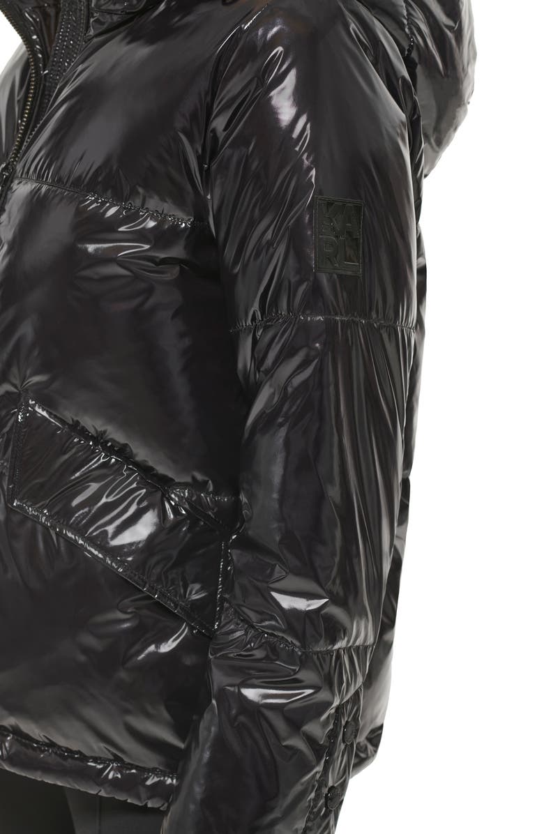 KARL LAGERFELD PARIS Glossy Hooded Puffer Jacket, Alternate, color, 