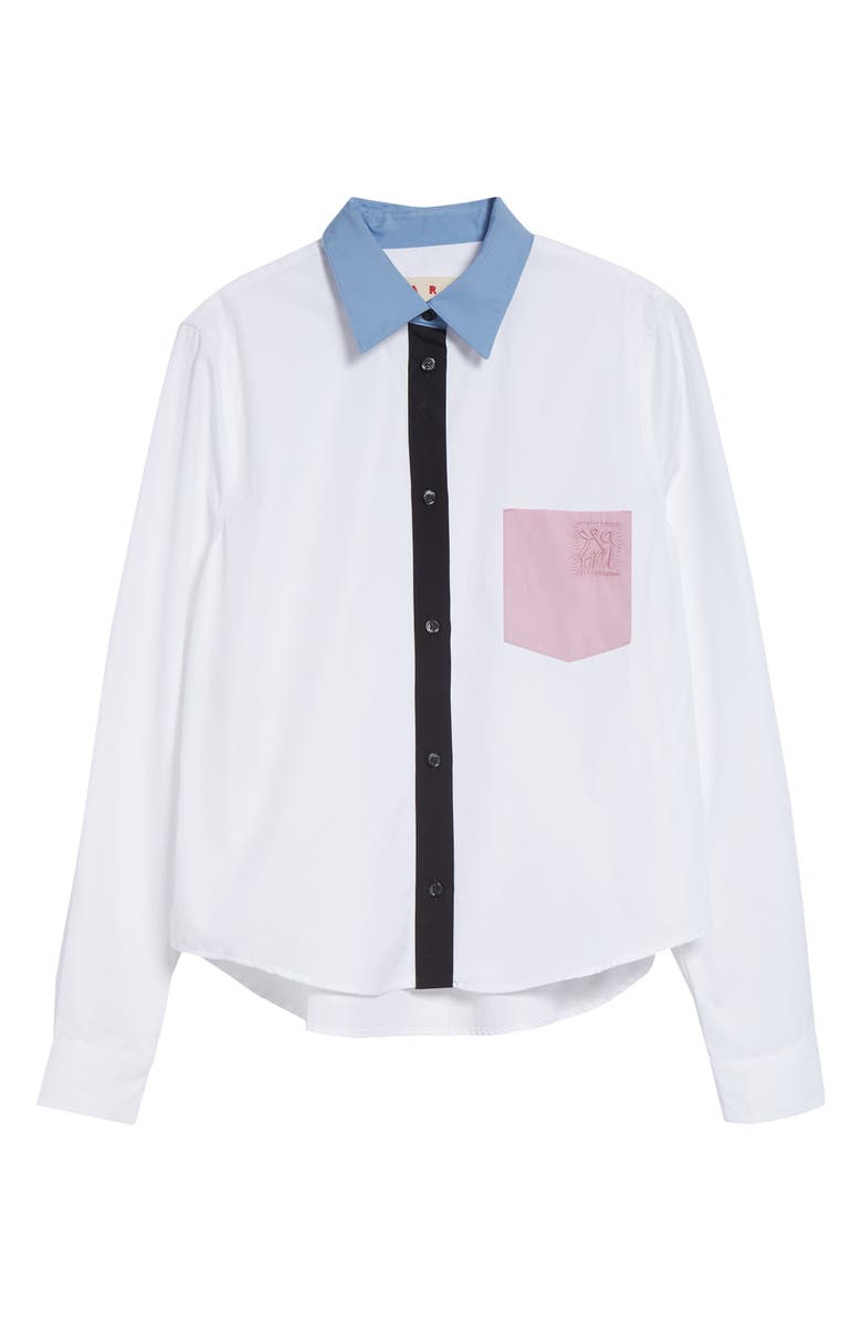 Marni Embroidered Pocket Button-Up Baby Shirt, Main, color, 00W01lily White
