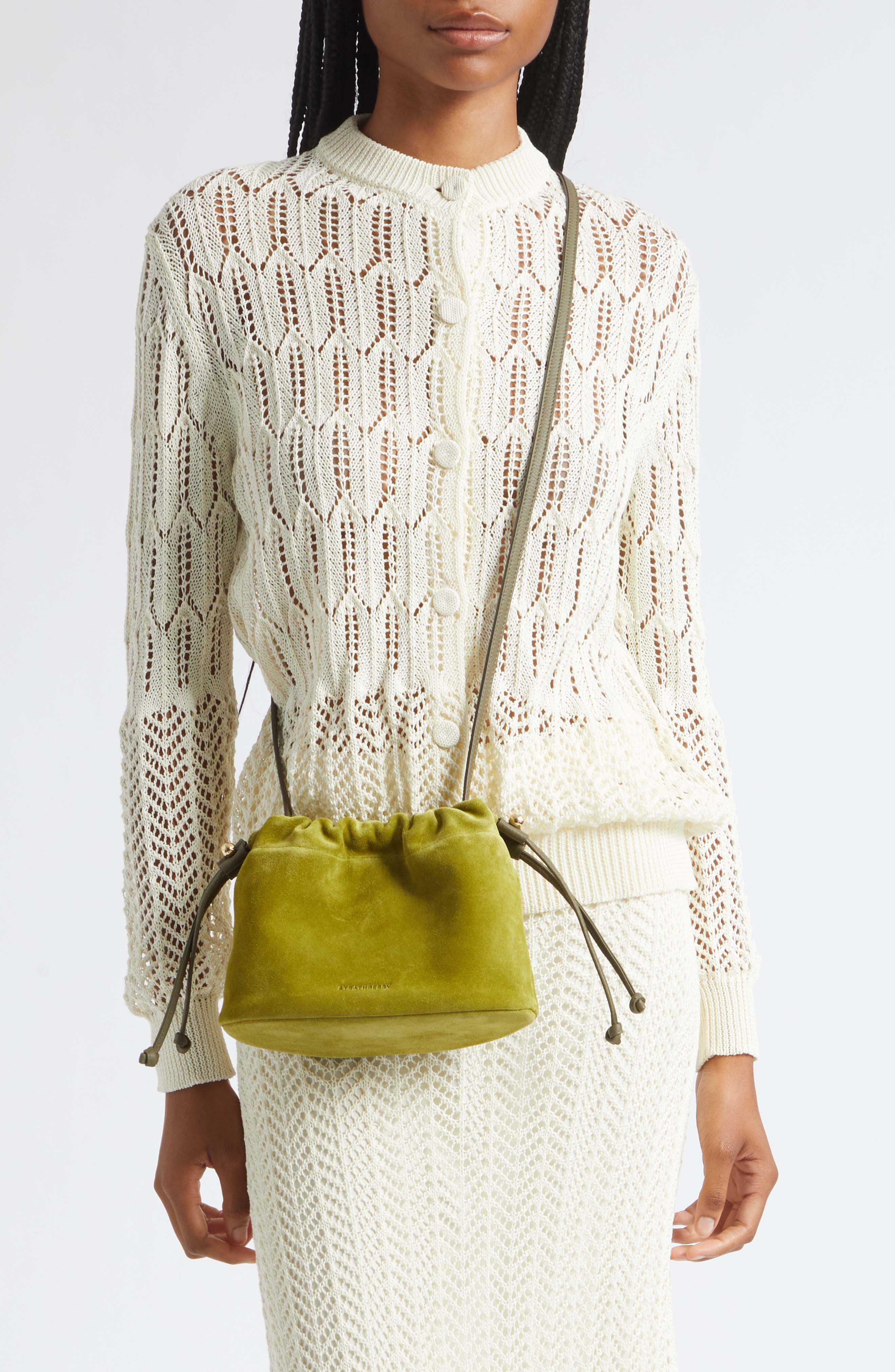 Drawstring Suede Crossbody Bag, Alternate, color, LIME/ KHAKI