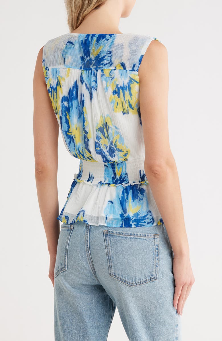 Ramy Brook Milwe Floral Sleeveless Peplum Top, Alternate, color, Cloud Blue Combo