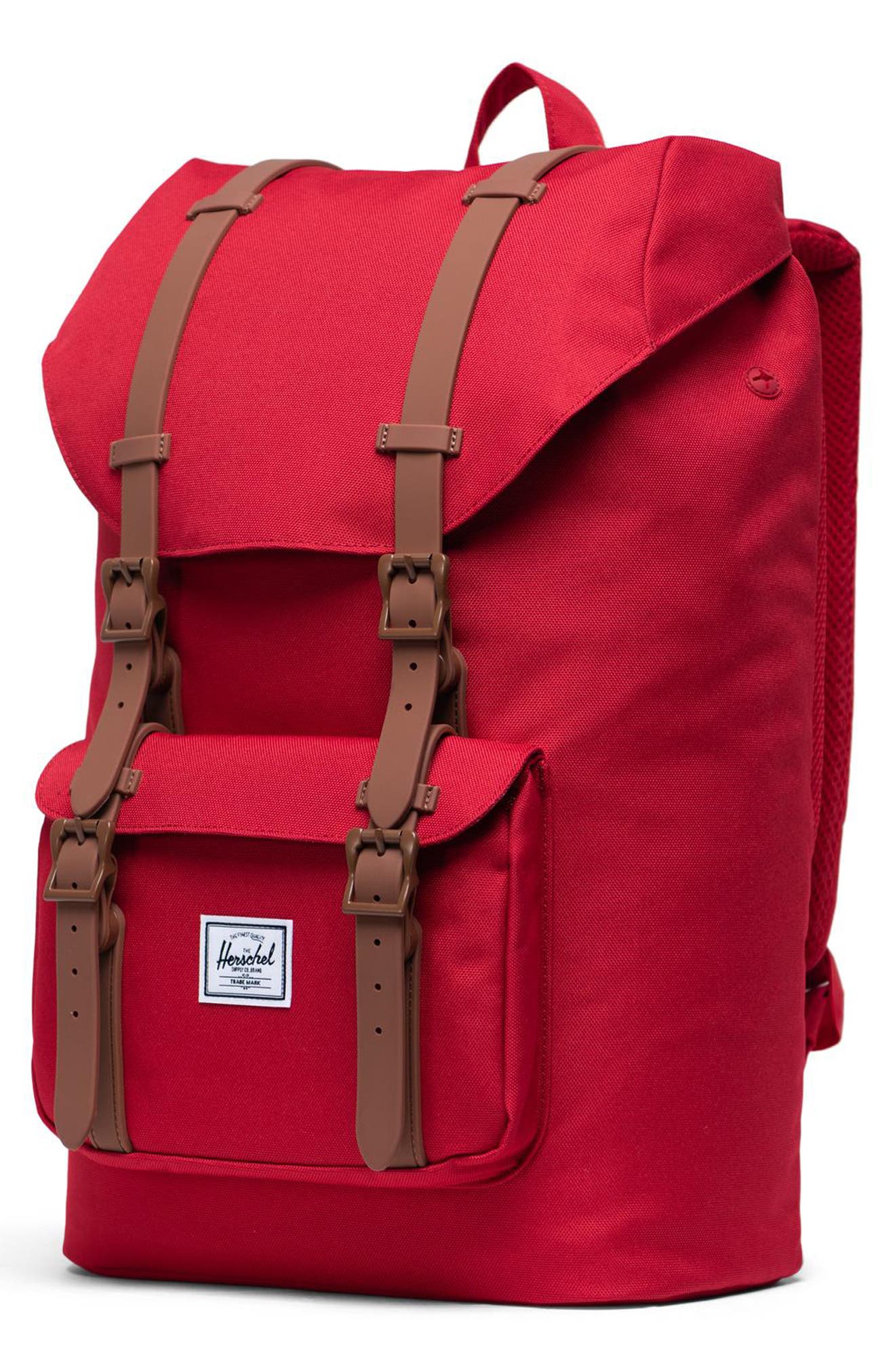 Little America Mid Volume Backpack, Alternate, color, RED/ SADDLE BROWN