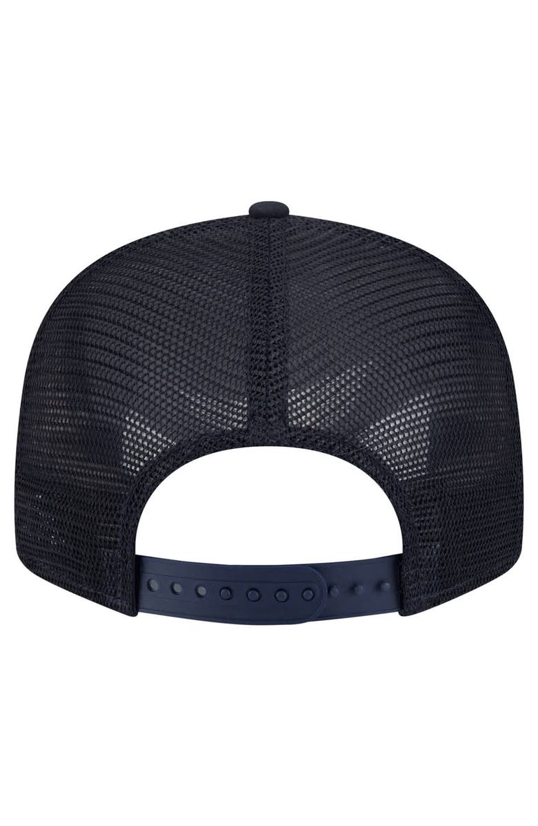 New Era Men's New Era Navy Michigan Wolverines Split Panel 9FIFTY Snapback Trucker Hat, Alternate, color,