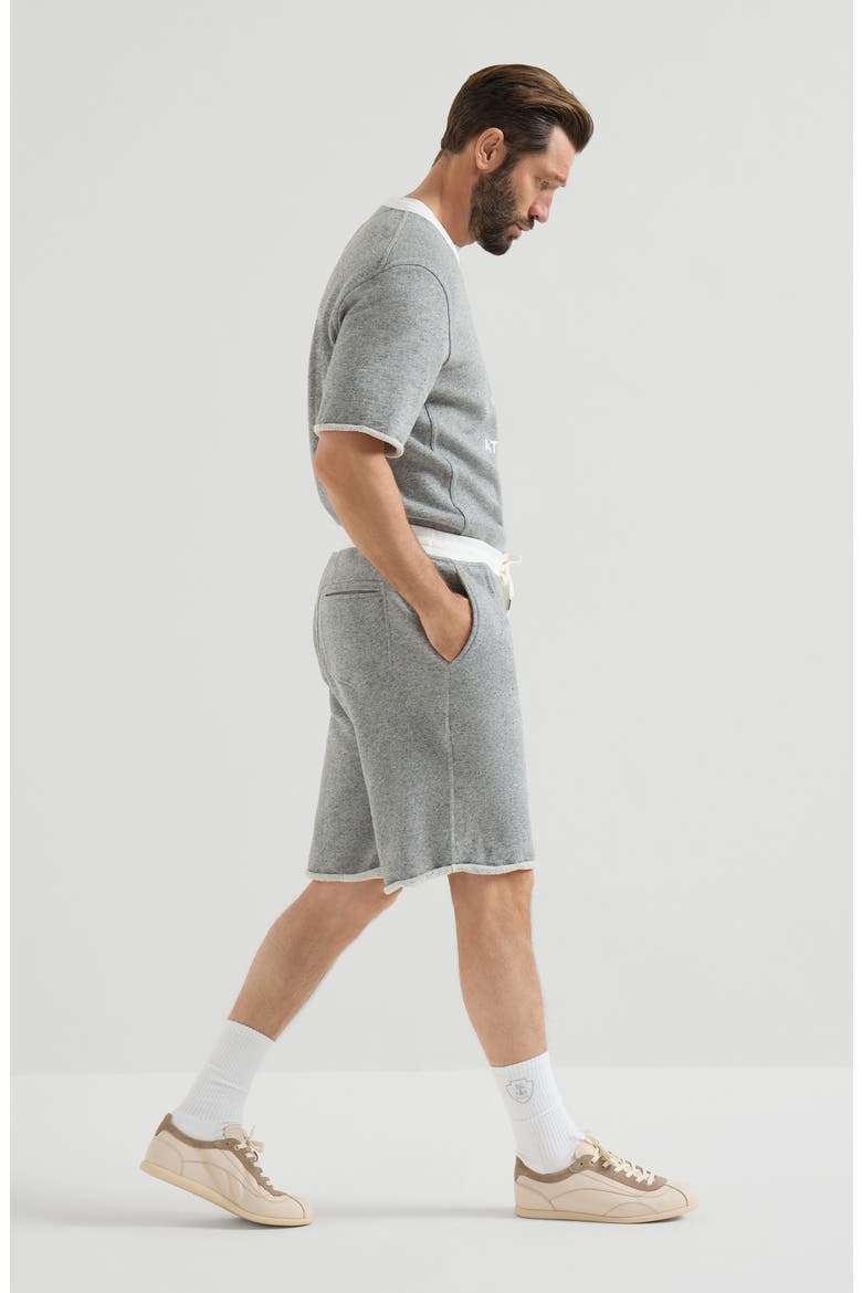 Cotton and linen mélange French terry Bermuda shorts with logo, Alternate, color, Grey