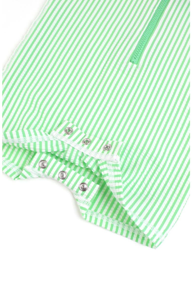 Spring Green Stripe Seersucker One-Piece Rashguard Swimsuit, Alternate, color, GREEN