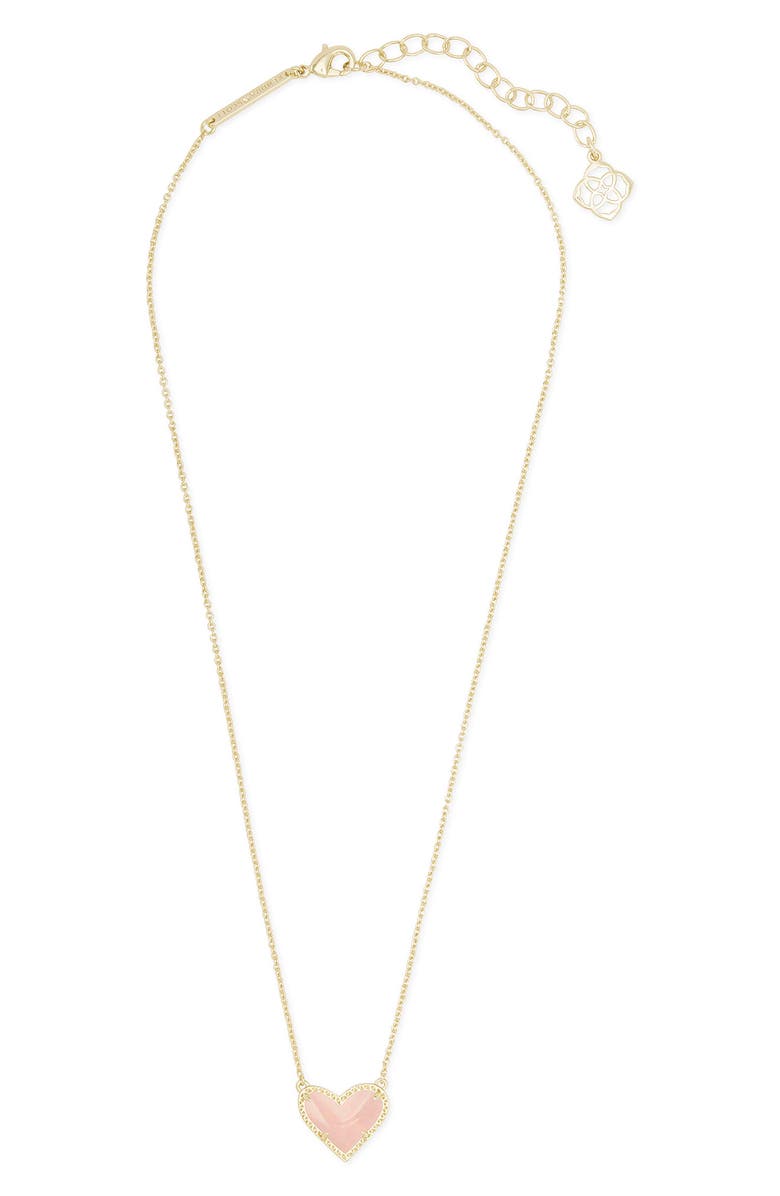 Kendra Scott Ari Heart Pendant Necklace, Alternate, color, Gold Rose Quartz